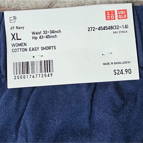 UNIQLO Cotton Easy Shorts Womens XL Navy Comfort Pull On Lightweight Minimal - Picture 3 of 4